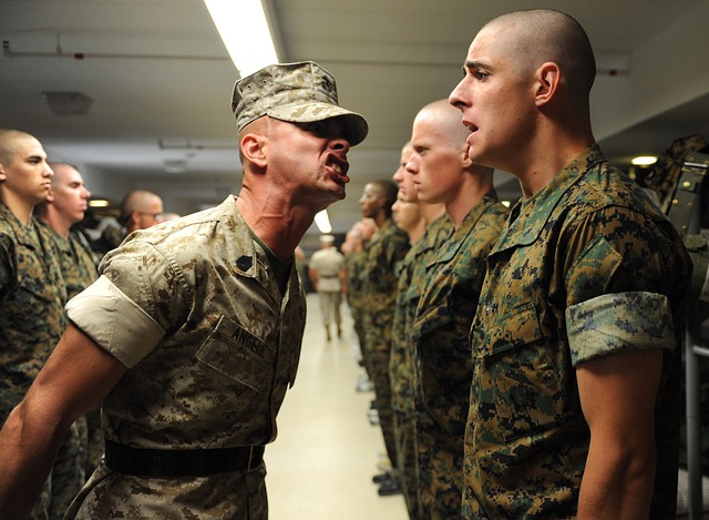 A military sergeant yells at a recruit in a line-up, symbolising domain authority and its influence on Google ranking.