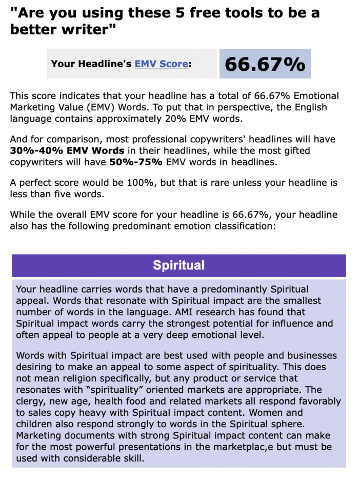 Emotional Marketing Value Headline Analyzer scores.