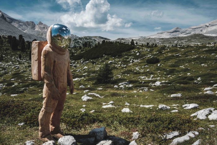 A space man in a mountain prairie, symbolising original research.